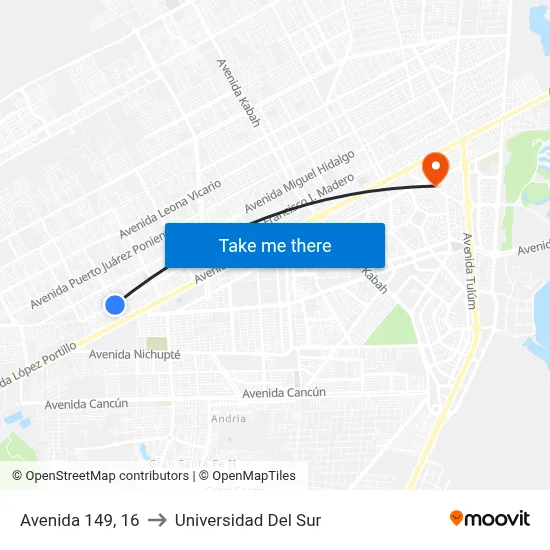 Avenida 149, 16 to Universidad Del Sur map