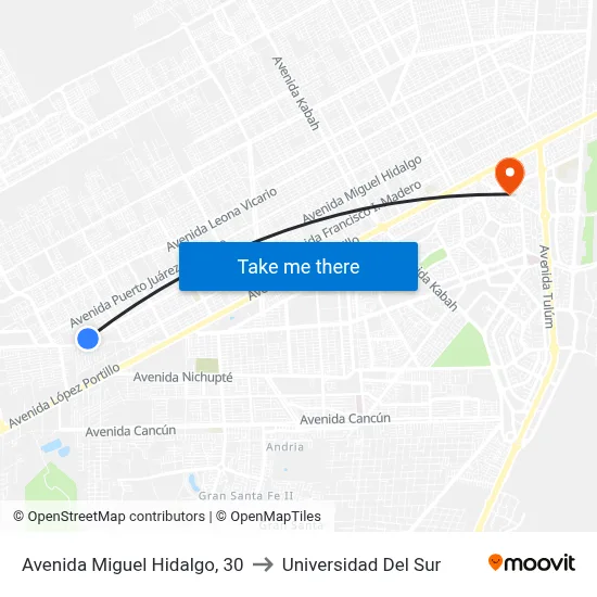 Avenida Miguel Hidalgo, 30 to Universidad Del Sur map