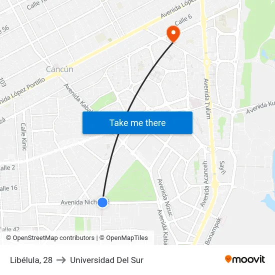 Libélula, 28 to Universidad Del Sur map