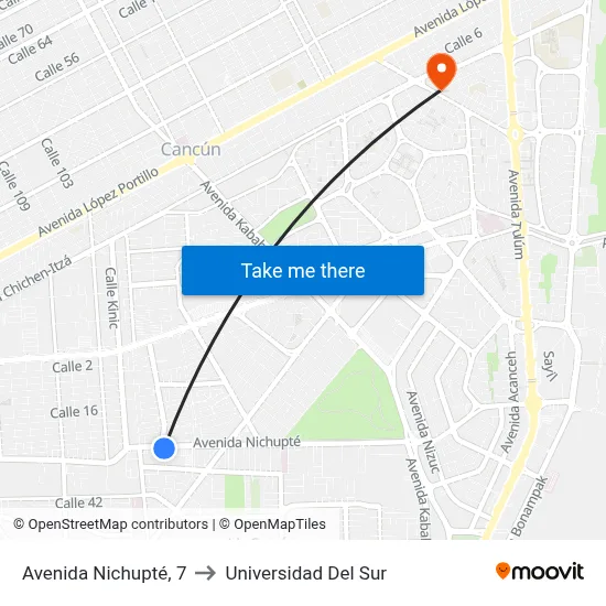 Avenida Nichupté, 7 to Universidad Del Sur map