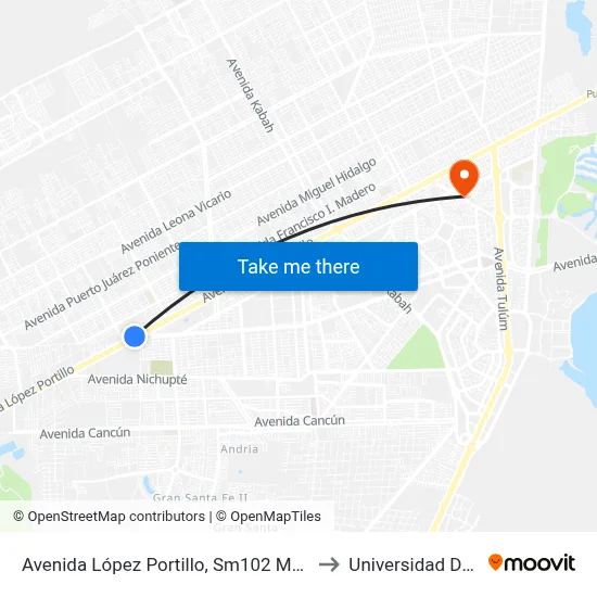 Avenida López Portillo, Sm102 Mz100 Lt11 to Universidad Del Sur map