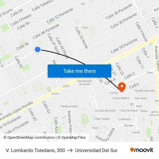 V. Lombardo Toledano, 300 to Universidad Del Sur map