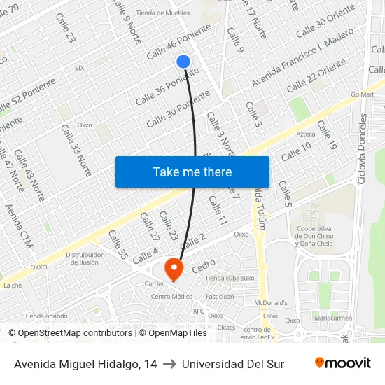 Avenida Miguel Hidalgo, 14 to Universidad Del Sur map
