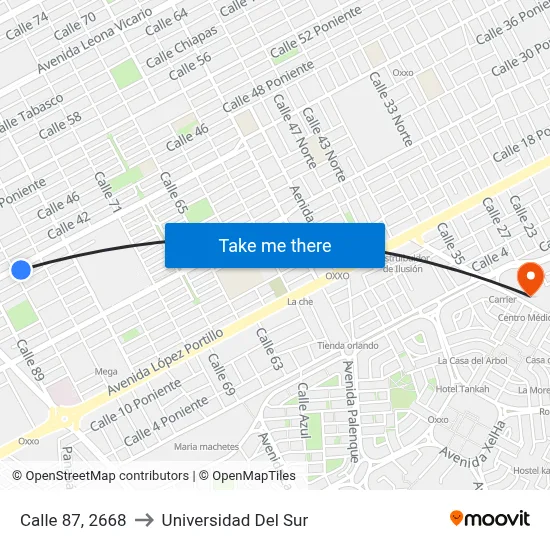 Calle 87, 2668 to Universidad Del Sur map