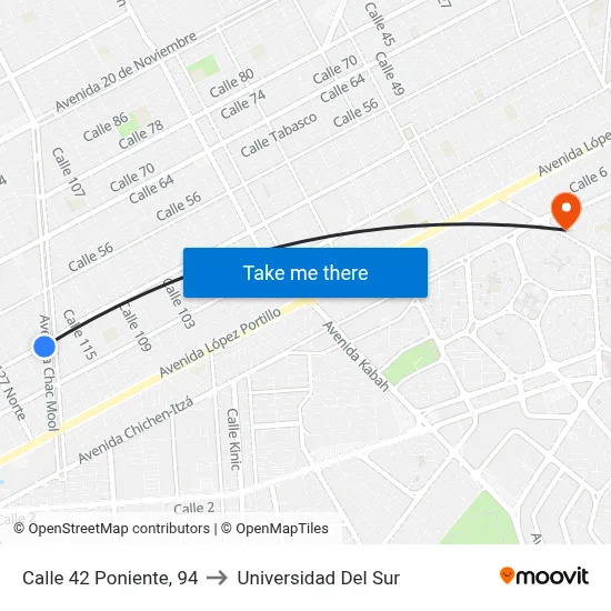Calle 42 Poniente, 94 to Universidad Del Sur map