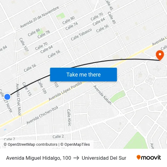 Avenida Miguel Hidalgo, 100 to Universidad Del Sur map
