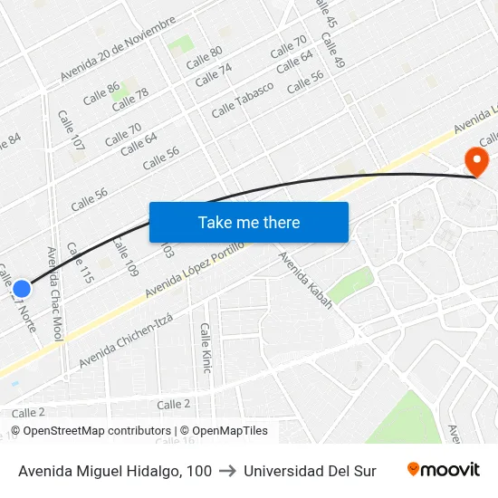 Avenida Miguel Hidalgo, 100 to Universidad Del Sur map