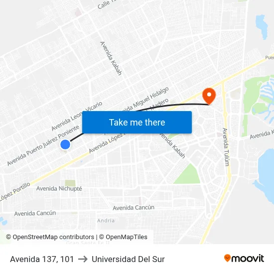 Avenida 137, 101 to Universidad Del Sur map