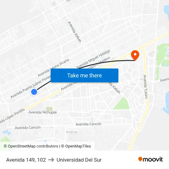 Avenida 149, 102 to Universidad Del Sur map