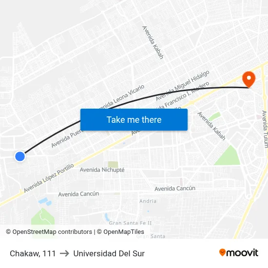 Chakaw, 111 to Universidad Del Sur map