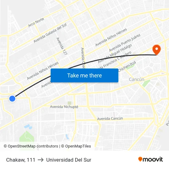 Chakaw, 111 to Universidad Del Sur map