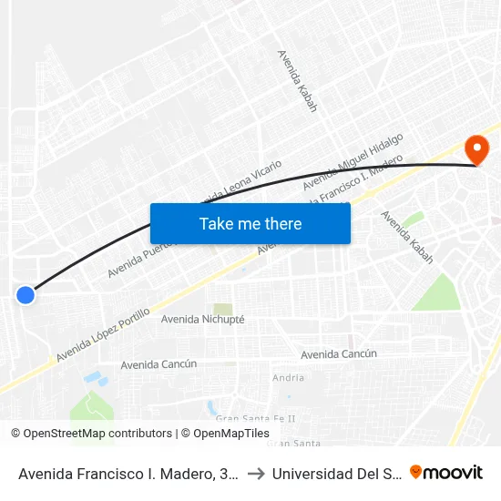 Avenida Francisco I. Madero, 340 to Universidad Del Sur map