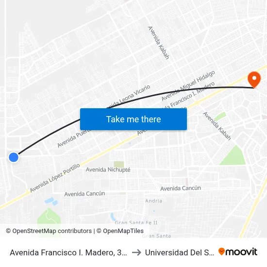 Avenida Francisco I. Madero, 340 to Universidad Del Sur map