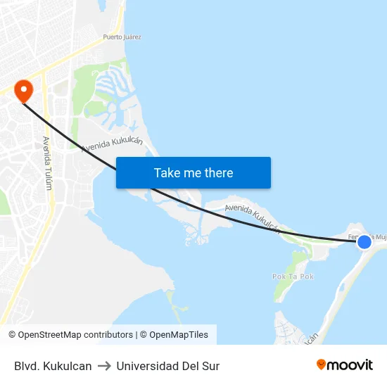 Blvd. Kukulcan to Universidad Del Sur map