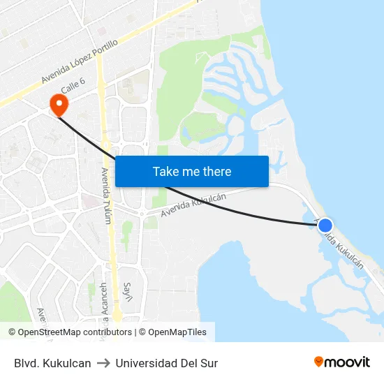 Blvd. Kukulcan to Universidad Del Sur map