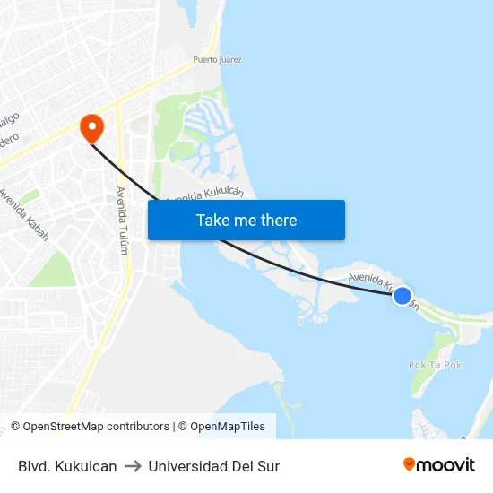 Blvd. Kukulcan to Universidad Del Sur map