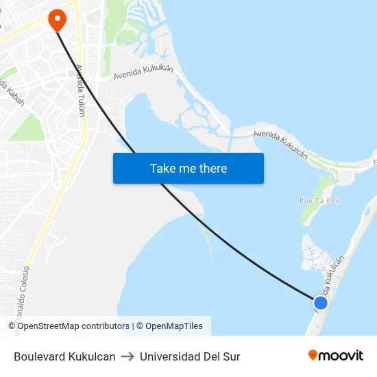 Boulevard Kukulcan to Universidad Del Sur map