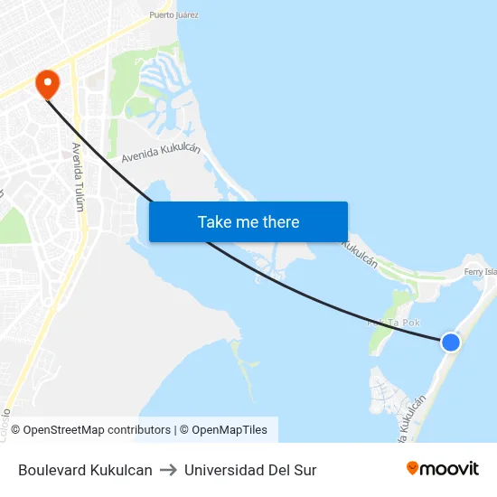 Boulevard Kukulcan to Universidad Del Sur map