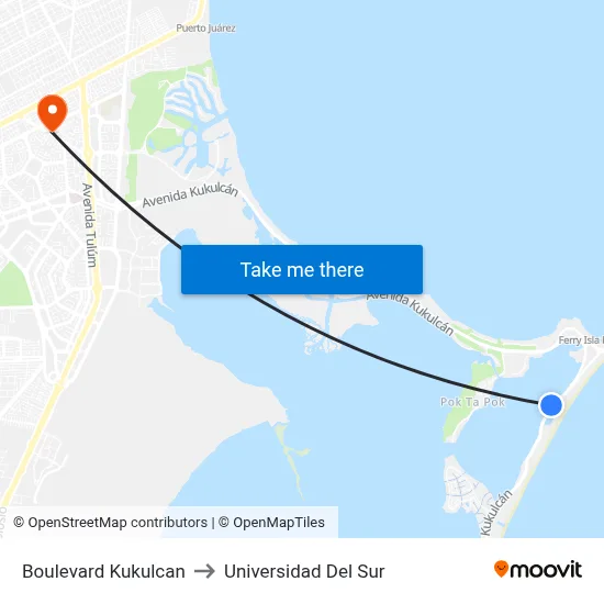 Boulevard Kukulcan to Universidad Del Sur map