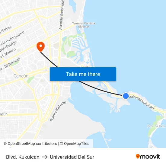 Blvd. Kukulcan to Universidad Del Sur map