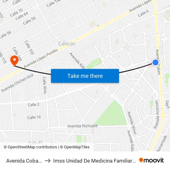 Avenida Coba, 9 to Imss Unidad De Medicina Familiar 14 map