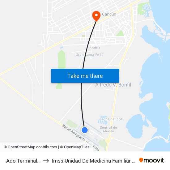 Ado Terminal 1 to Imss Unidad De Medicina Familiar 14 map