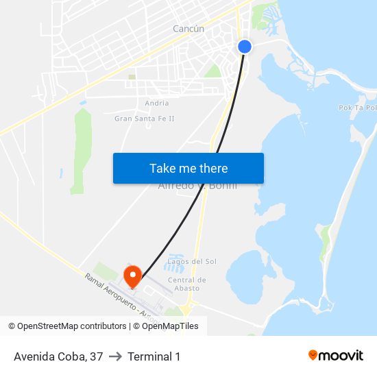 Avenida Coba, 37 to Terminal 1 map