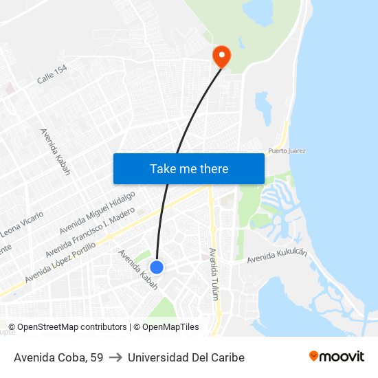 Avenida Coba, 59 to Universidad Del Caribe map