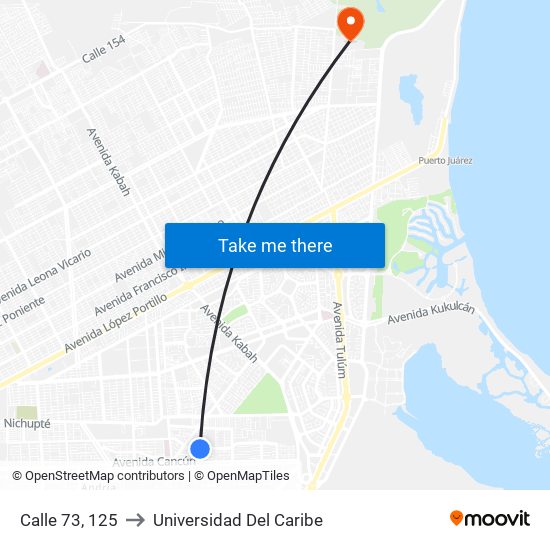 Calle 73, 125 to Universidad Del Caribe map