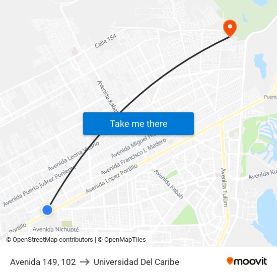 Avenida 149, 102 to Universidad Del Caribe map