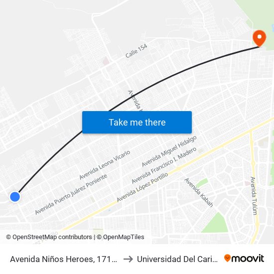 Avenida Niños Heroes, 1712a to Universidad Del Caribe map