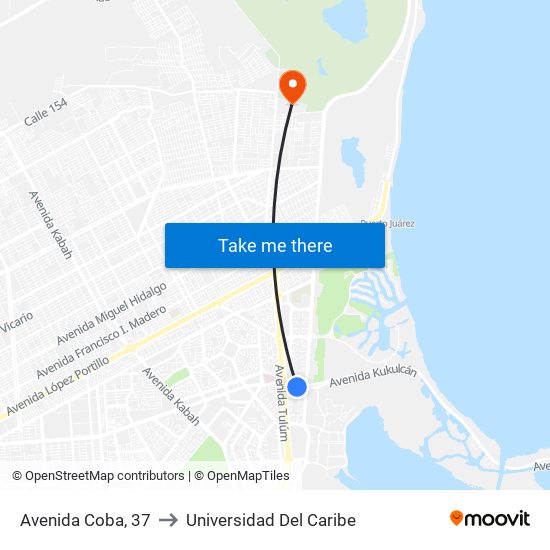 Avenida Coba, 37 to Universidad Del Caribe map