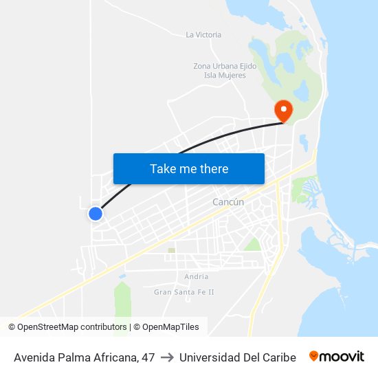 Avenida Palma Africana, 47 to Universidad Del Caribe map