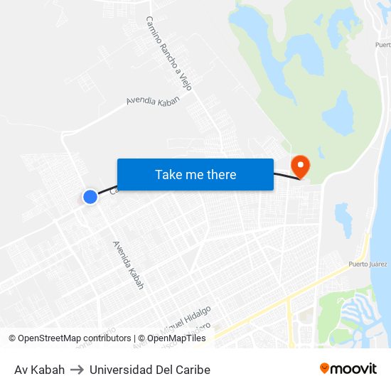 Av Kabah to Universidad Del Caribe map