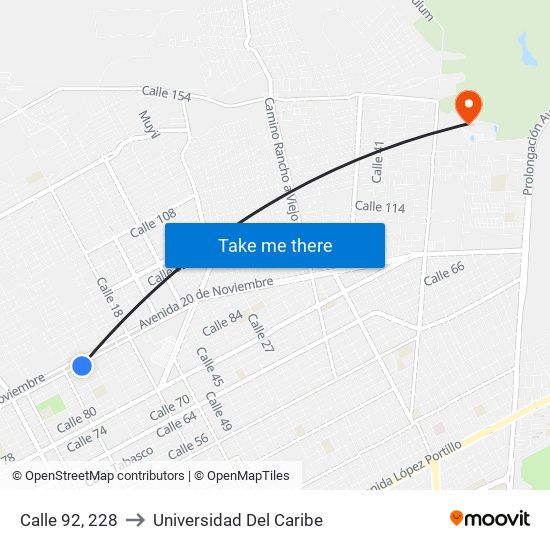 Calle 92, 228 to Universidad Del Caribe map