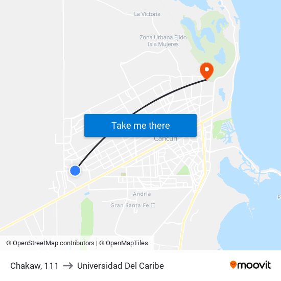 Chakaw, 111 to Universidad Del Caribe map