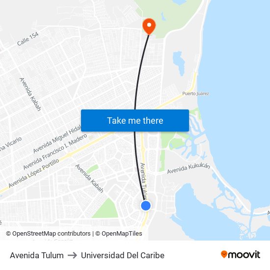 Avenida Tulum to Universidad Del Caribe map