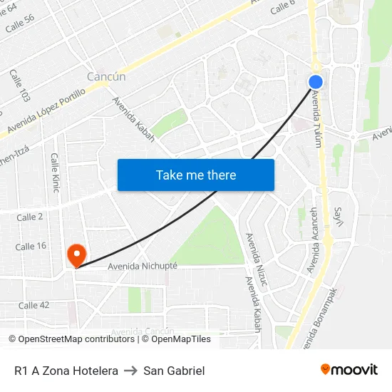 R1 A Zona Hotelera to San Gabriel map