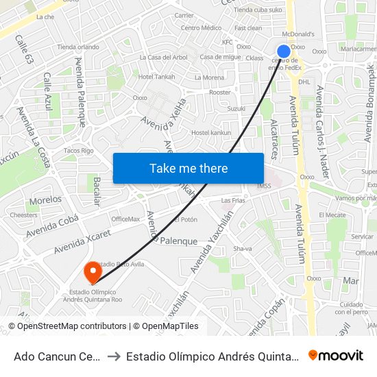 Ado Cancun Centro to Estadio Olímpico Andrés Quintana Roo map