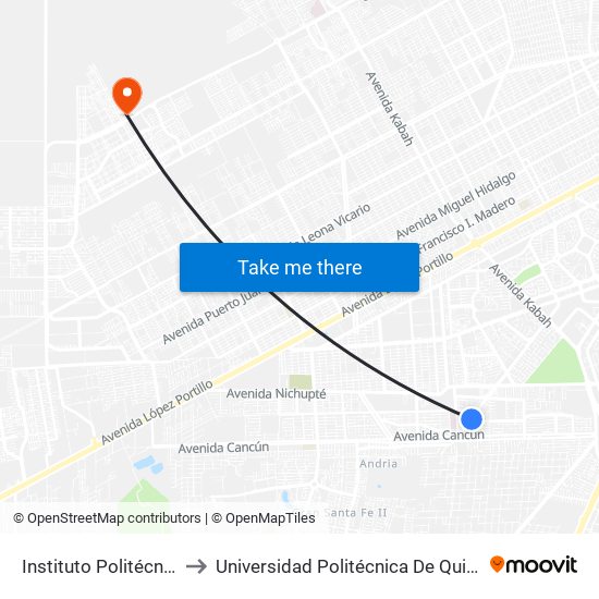 Instituto Politécnico, 17 to Universidad Politécnica De Quintana Roo map