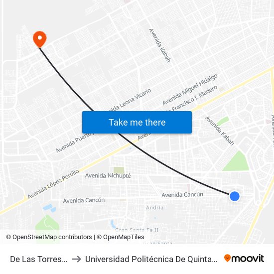 De Las Torres, 37 to Universidad Politécnica De Quintana Roo map