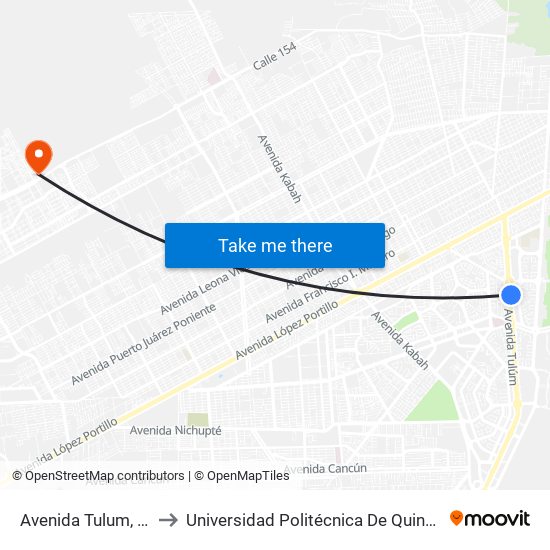 Avenida Tulum, 4010 to Universidad Politécnica De Quintana Roo map