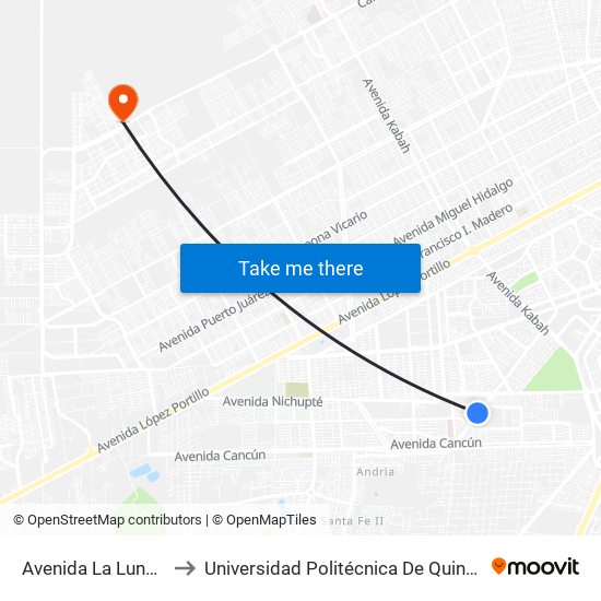 Avenida La Luna, 13b to Universidad Politécnica De Quintana Roo map