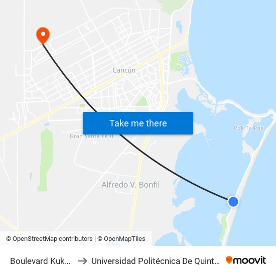 Boulevard Kukulcan to Universidad Politécnica De Quintana Roo map