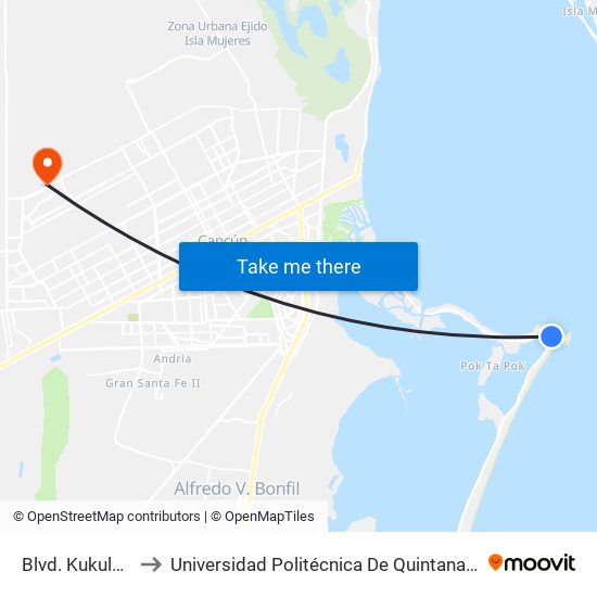 Blvd. Kukulcan to Universidad Politécnica De Quintana Roo map