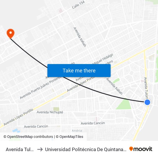 Avenida Tulum to Universidad Politécnica De Quintana Roo map