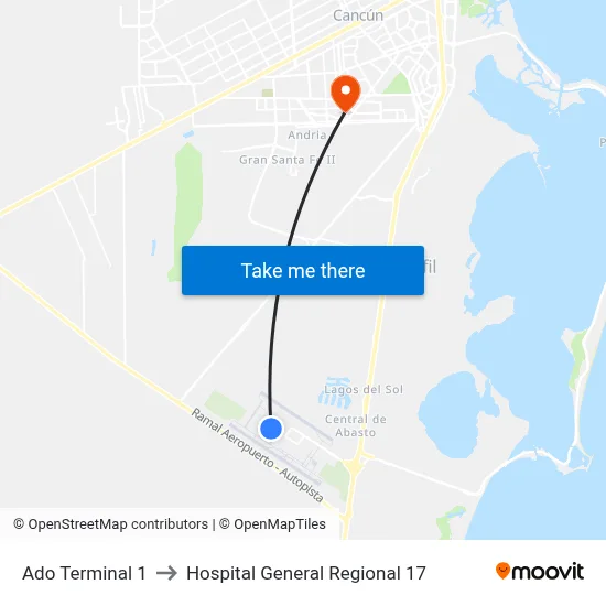 Ado Terminal 1 to Hospital General Regional 17 map