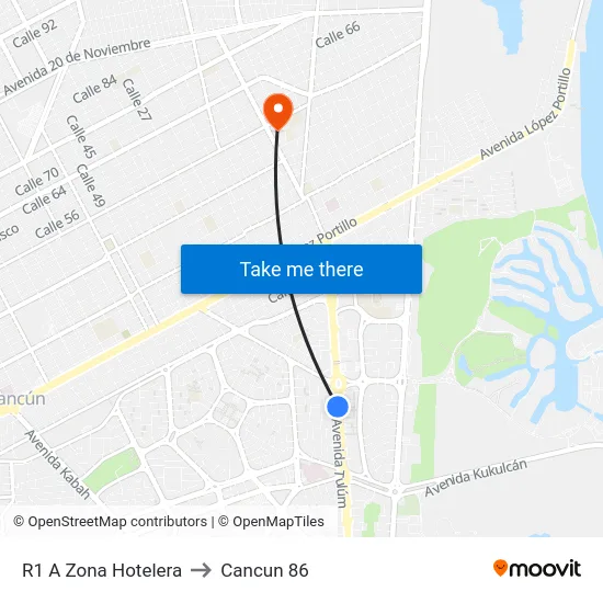 R1 A Zona Hotelera to Cancun 86 map