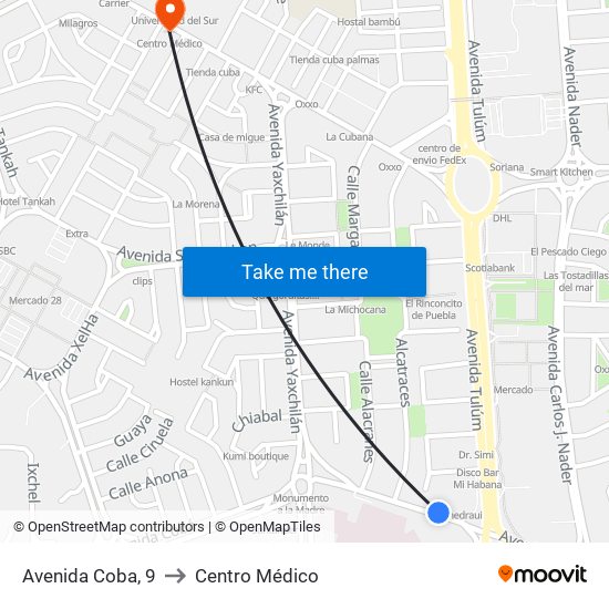 Avenida Coba, 9 to Centro Médico map