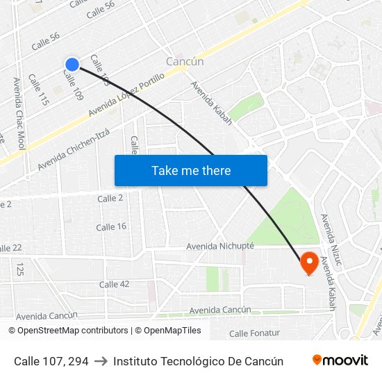 Calle 107, 294 to Instituto Tecnológico De Cancún map